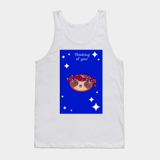 "Thinking of You" Flower Crown Sloth Face Tank Top